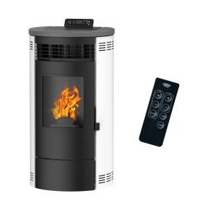 Sannover Flavia Luft-Pelletofen 12,6 kW – Weiß, zylindrisch mit Fernbedienung und Automatik
