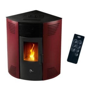 Sannover Iseos Eck-Pelletofen 10,6 kW – Bordeaux, 30-kg-Behälter mit Fernbedienung