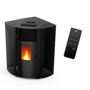 Sannover Iseos Eck-Pelletofen 10,6 kW – Schwarz, 30-kg-Behälter mit Fernbedienung