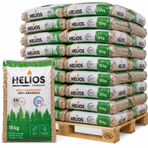 HELIOS Holzpellets Palette mit 65 Säcken à 15 kg (975 kg) – 100 % Nadelholz, staubarm