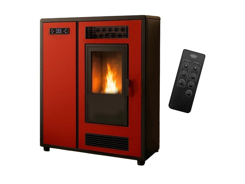 Sannover Slim Astral Luft-Pelletofen 10,6 kW – Bordeaux, extra flach mit Fernbedienung