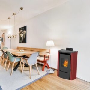 Sannover Anita Luft-Pelletofen 7,6 kW – Bordeaux, kompakt mit Fernbedienung und Automatik