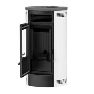 Sannover Flavia Luft-Pelletofen 12,6 kW – Weiß, zylindrisch mit Fernbedienung und Automatik