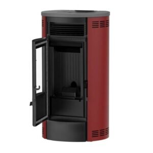 Sannover Flavia Luft-Pelletofen 12,6 kW – Bordeaux, rund mit Fernbedienung und Automatik