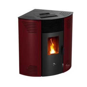 Sannover Iseos Eck-Pelletofen 10,6 kW – Bordeaux, 30-kg-Behälter mit Fernbedienung