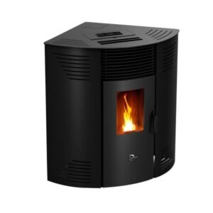 Sannover Iseos Eck-Pelletofen 10,6 kW – Schwarz, 30-kg-Behälter mit Fernbedienung