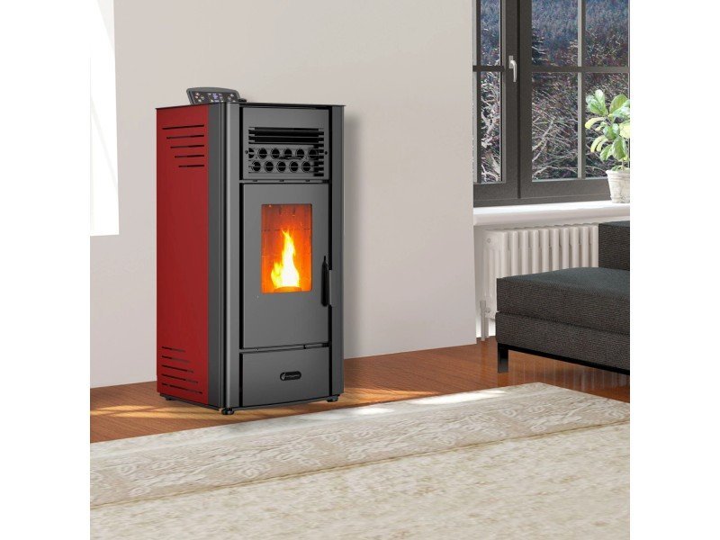 Sannover Anita Luft-Pelletofen 10 kW – Bordeaux mit Fernbedienung und 22-kg-Tank – Bild 2