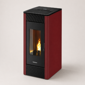 Firefix Ketty Pelletofen 6,3 kW – Schwarz-Bordeaux, Zeitbrand mit Guss-Brennraum
