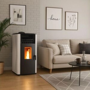 Sannover Anita Luft-Pelletofen 12,2 kW – Weiß mit Fernbedienung und 30-kg-Tank