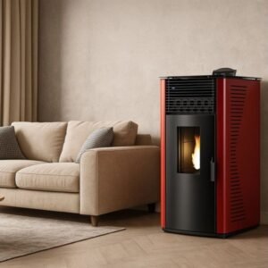 Sannover Anita Luft-Pelletofen 12 kW – Bordeaux mit Fernbedienung und 30-kg-Tank