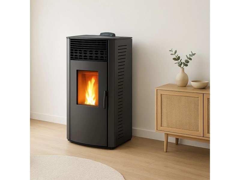 Sannover Anita Luft-Pelletofen 12 kW – Schwarz mit Fernbedienung und 30-kg-Tank – Bild 3