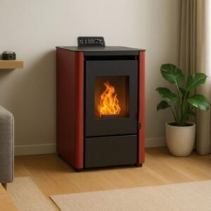 Sannover Anita Luft-Pelletofen 7,6 kW – Bordeaux, kompakt mit Fernbedienung und Automatik