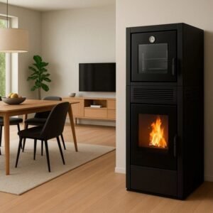 Sannover Ardoria Pelletofen mit Backofen 13,6 kW – Schwarz, Heizen und Kochen in einem Gerät