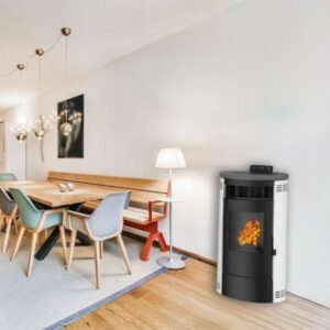 Sannover Flavia Luft-Pelletofen 12,6 kW – Weiß, zylindrisch mit Fernbedienung und Automatik