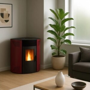 Sannover Iseos Eck-Pelletofen 10,6 kW – Bordeaux, 30-kg-Behälter mit Fernbedienung