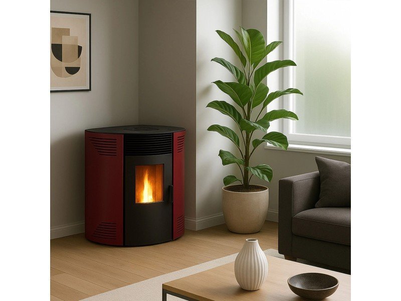 Sannover Iseos Eck-Pelletofen 10,6 kW – Bordeaux, 30-kg-Behälter mit Fernbedienung – Bild 3