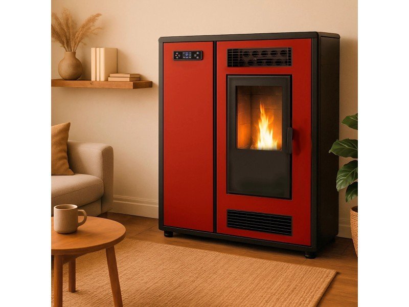 Sannover Slim Astral Luft-Pelletofen 10,6 kW – Bordeaux, extra flach mit Fernbedienung – Bild 3