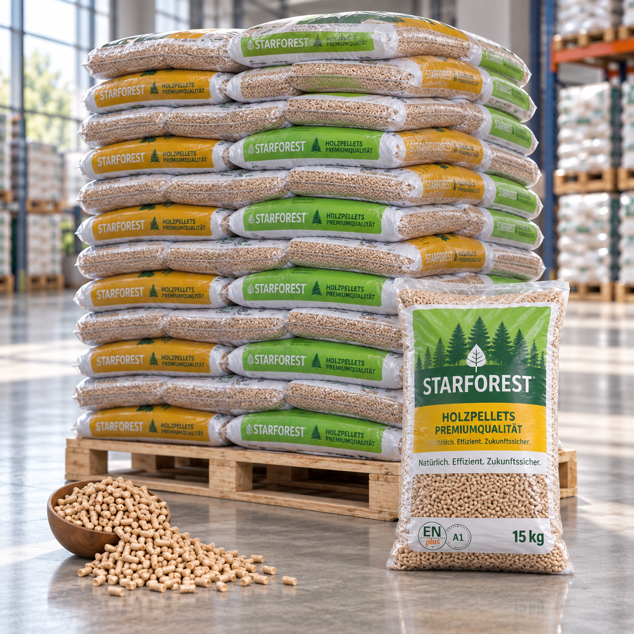 Starforest Holzpellets Palette mit 70 Säcken à 15 kg (1.050 kg) – 100 % Nadelholz, DINplus – Bild 2