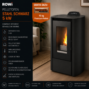 Rowi HPO 5/1 Puro Nova Pelletofen 5 kW – Stahl Schwarz, kompakt und raumluftunabhängig