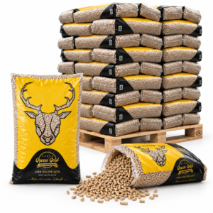Green Gold Jura Holzpellets Palette mit 72 Säcken à 15 kg (1.080 kg) – 100 % Nadelholz, DINplus und PEFC