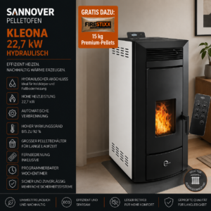 Sannover Kleona Hydro-Pelletofen 17,5 kW – Weiß, wasserführend mit Fernbedienung