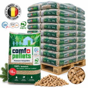 Comfo Holzpellets Palette mit 65 Säcken à 15 kg (975 kg) – 100 % Nadelholz, ENplus A1, DINplus und PEFC