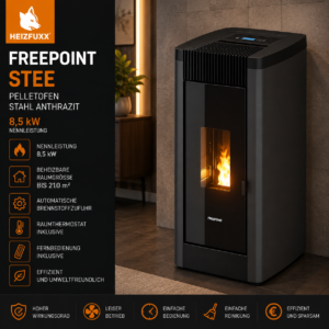 Freepoint STEE Pelletofen 8,5 kW – Anthrazit, WLAN-Steuerung und Guss-Brennraum