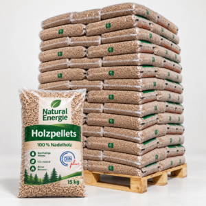 Natural Energie Holzpellets Palette mit 70 Säcken à 15 kg (1.050 kg) – 100 % Nadelholz, DINplus
