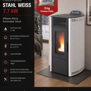 Rowi HPO 8/1 Easy II Pelletofen 7,7 kW – Weiß, raumluftunabhängig aus Stahl