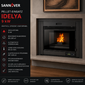 Sannover Idelya Pellet-Einsatz 9 kW – 23-kg-Tank, bis zu 38 Stunden Autonomie