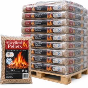 Excellent Holzpellets Palette mit 77 Säcken à 15 kg (1.155 kg) – 100 % Nadelholz, ENplus A1 und DINplus