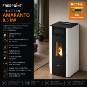 Freepoint Amaranto Pelletofen 8,5 kW – Stahl Weiß, vollautomatisch mit WLAN
