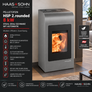 Haas+Sohn HSP 2.rounded Pelletofen 8 kW – Grau-Schwarz, raumluftunabhängig mit WLAN