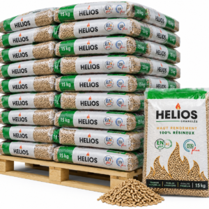 HELIOS Holzpellets Palette mit 65 Säcken à 15 kg (975 kg) – 100 % Nadelholz, staubarm