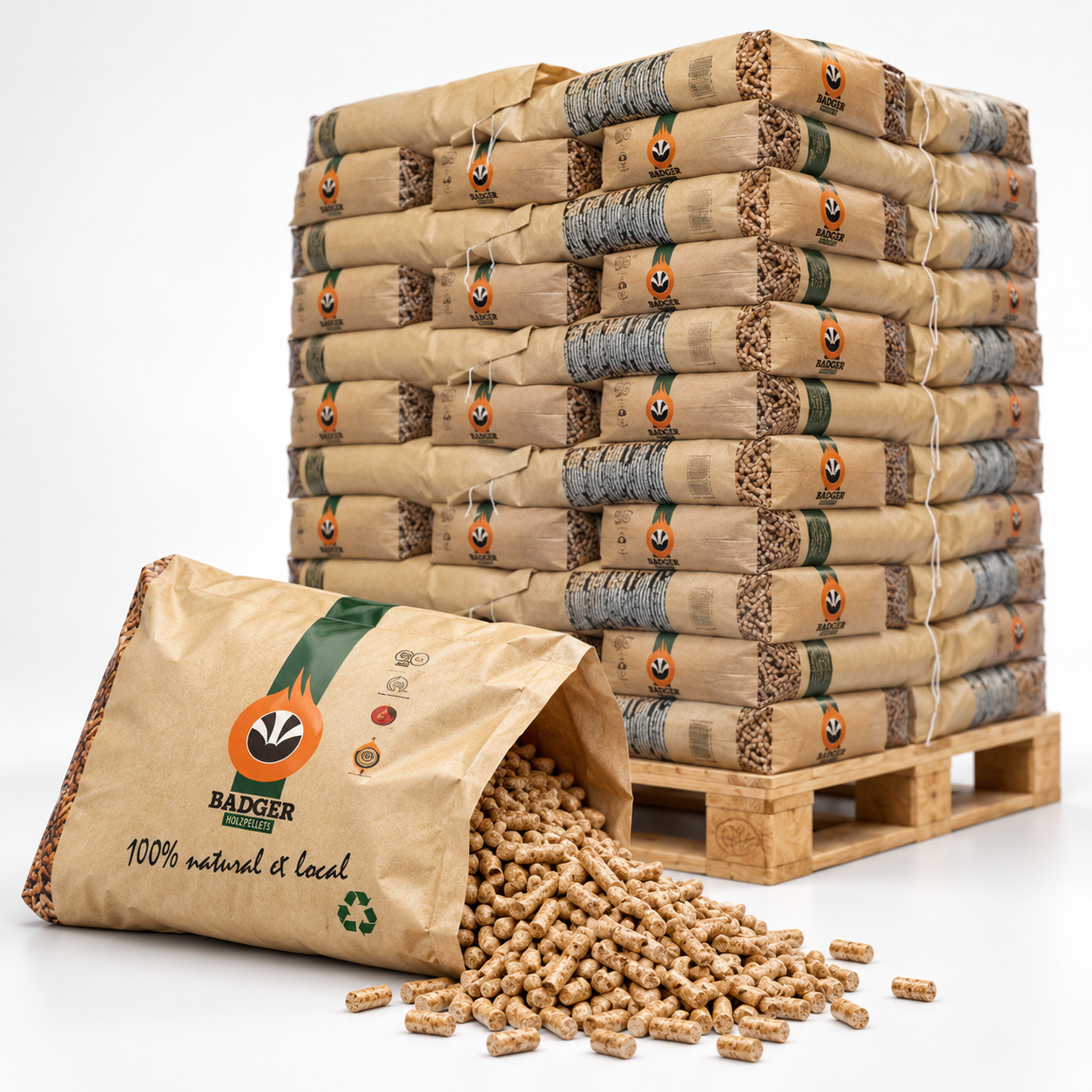 Badger Holzpellets Palette mit 65 Säcken à 15 kg – 100 % Nadelholz, DINplus – Bild 4