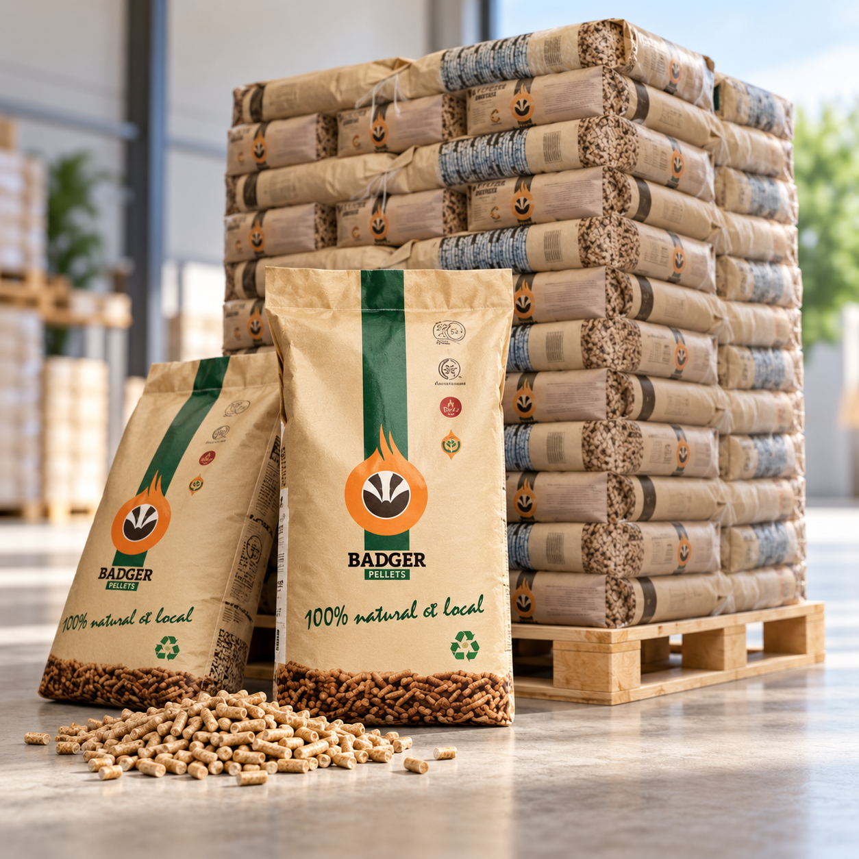 Badger Holzpellets Palette mit 65 Säcken à 15 kg – 100 % Nadelholz, DINplus – Bild 3