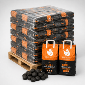 Heizfuxx Grillbriketts Hartholz in 5-kg-Säcken – 300-kg-Palette mit 60 Säcken, Gastro-Qualität
