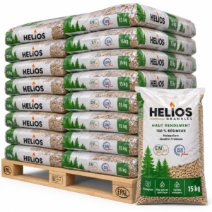 HELIOS Holzpellets Palette mit 65 Säcken à 15 kg (975 kg) – 100 % Nadelholz, staubarm