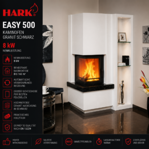 Hark Easy 500 Kaminofen 8 kW – schwarze Granitverkleidung, großer Wärmespeicher mit Automatik