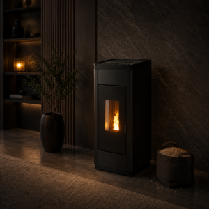 Firefix Ketty Pelletofen 6,3 kW – Schwarz, klassischer Zeitbrandofen mit Guss-Brennraum