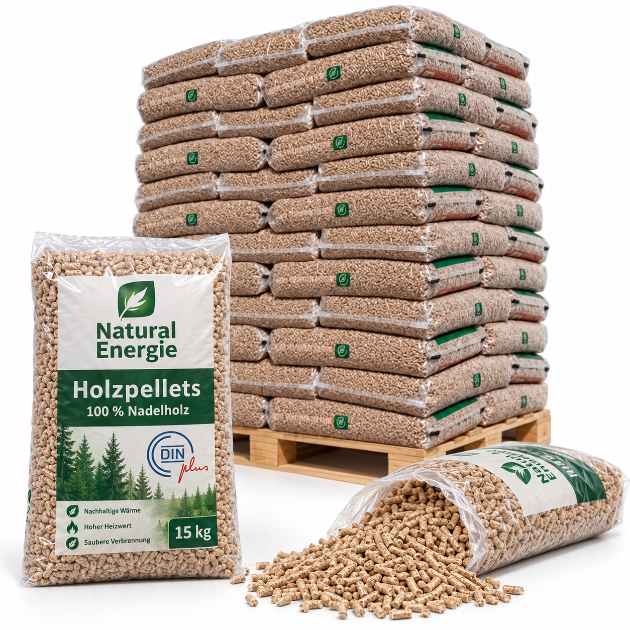 Natural Energie Holzpellets Palette mit 70 Säcken à 15 kg (1.050 kg) – 100 % Nadelholz, DINplus – Bild 2