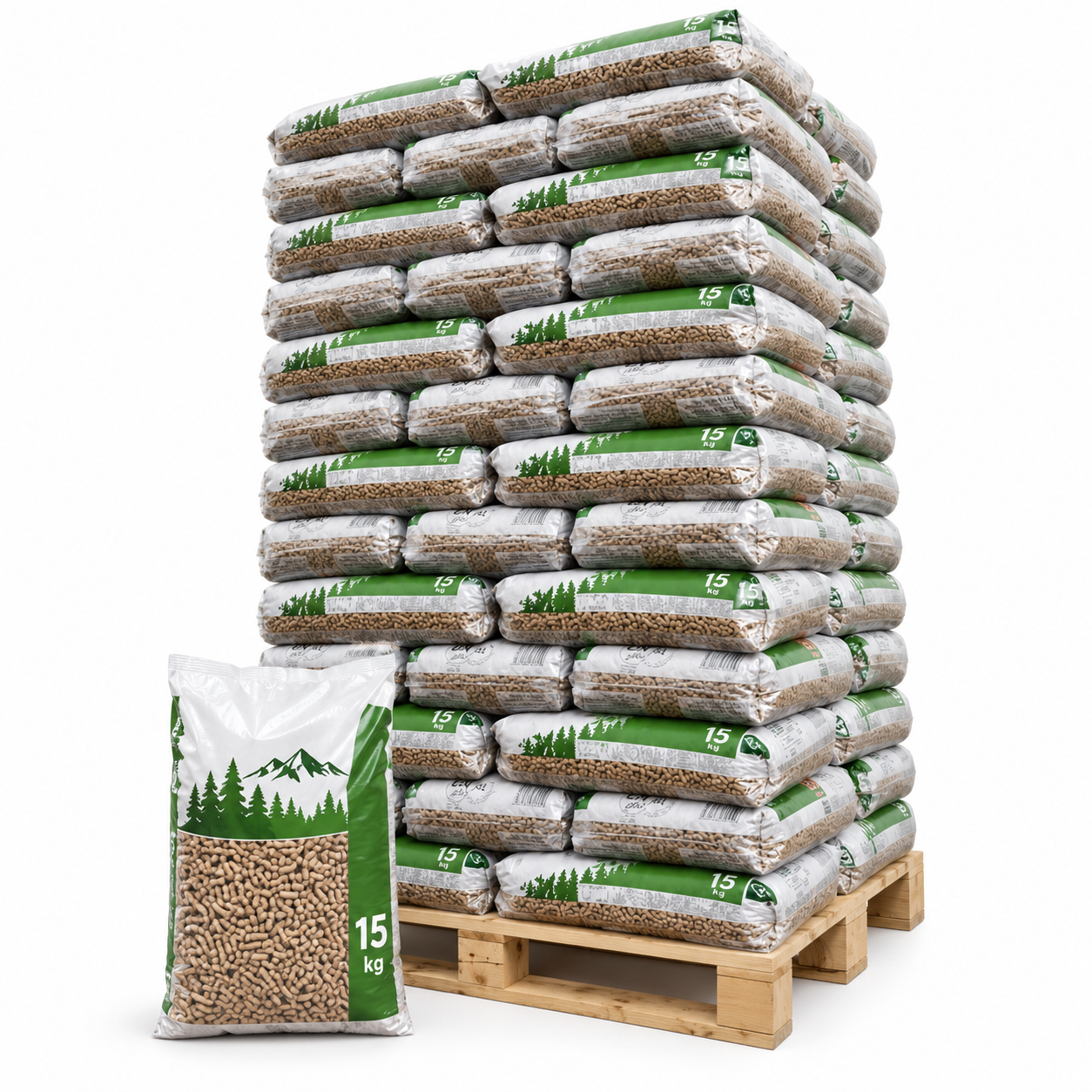 DIN Pellets Holzpellets Palette mit 65 Säcken à 15 kg (975 kg) – 100 % Nadelholz, DINplus – Bild 2