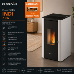 Freepoint Indi Pelletofen 7 kW – Stahl Weiß, Dauerbrand mit Automatik