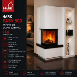 Hark Easy 500 Kaminofen 8 kW – schwarze Granitverkleidung, großer Wärmespeicher mit Automatik