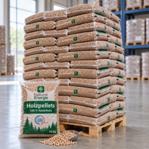 Natural Energie Holzpellets Palette mit 70 Säcken à 15 kg (1.050 kg) – 100 % Nadelholz, DINplus