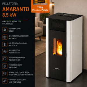 Freepoint Amaranto Pelletofen 8,5 kW – Stahl Weiß, vollautomatisch mit WLAN
