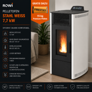 Rowi HPO 8/1 Easy II Pelletofen 7,7 kW – Weiß, raumluftunabhängig aus Stahl