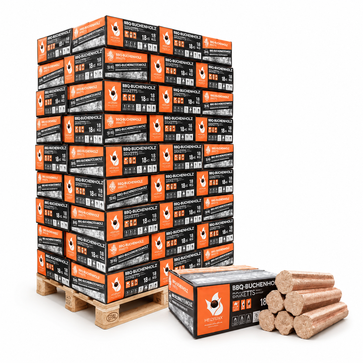 Heizfuxx BBQ-Buchenholzbriketts – Großpalette 972 kg, 54 Gebinde à 18 kg, DIN EN ISO 17225-3 – Bild 5