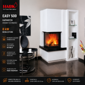 Hark Easy 500 Kaminofen 8 kW – schwarze Granitverkleidung, großer Wärmespeicher mit Automatik