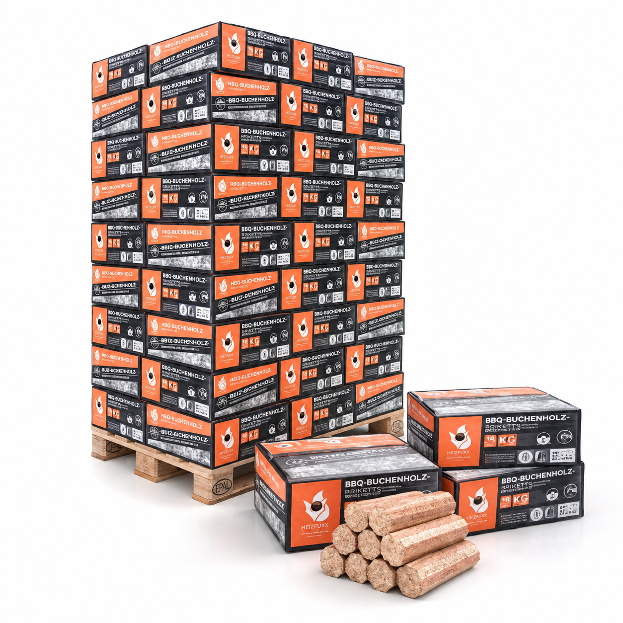 Heizfuxx BBQ-Buchenholzbriketts – Großpalette 972 kg, 54 Gebinde à 18 kg, DIN EN ISO 17225-3 – Bild 6